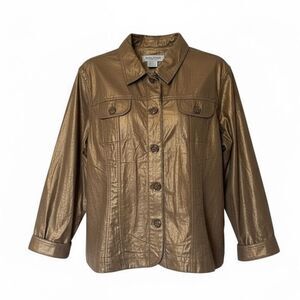 Coldwater Creek 100% Cotton Metallic Bronze Button Down Top